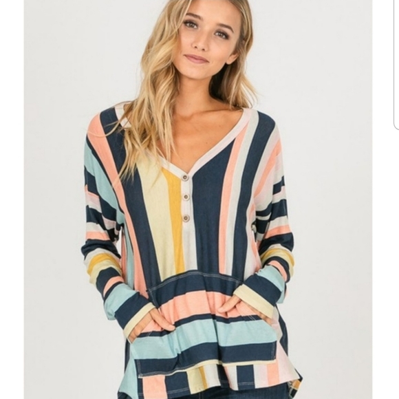 Hopely Tops - RELISTED Striped kangaroo pocket henley